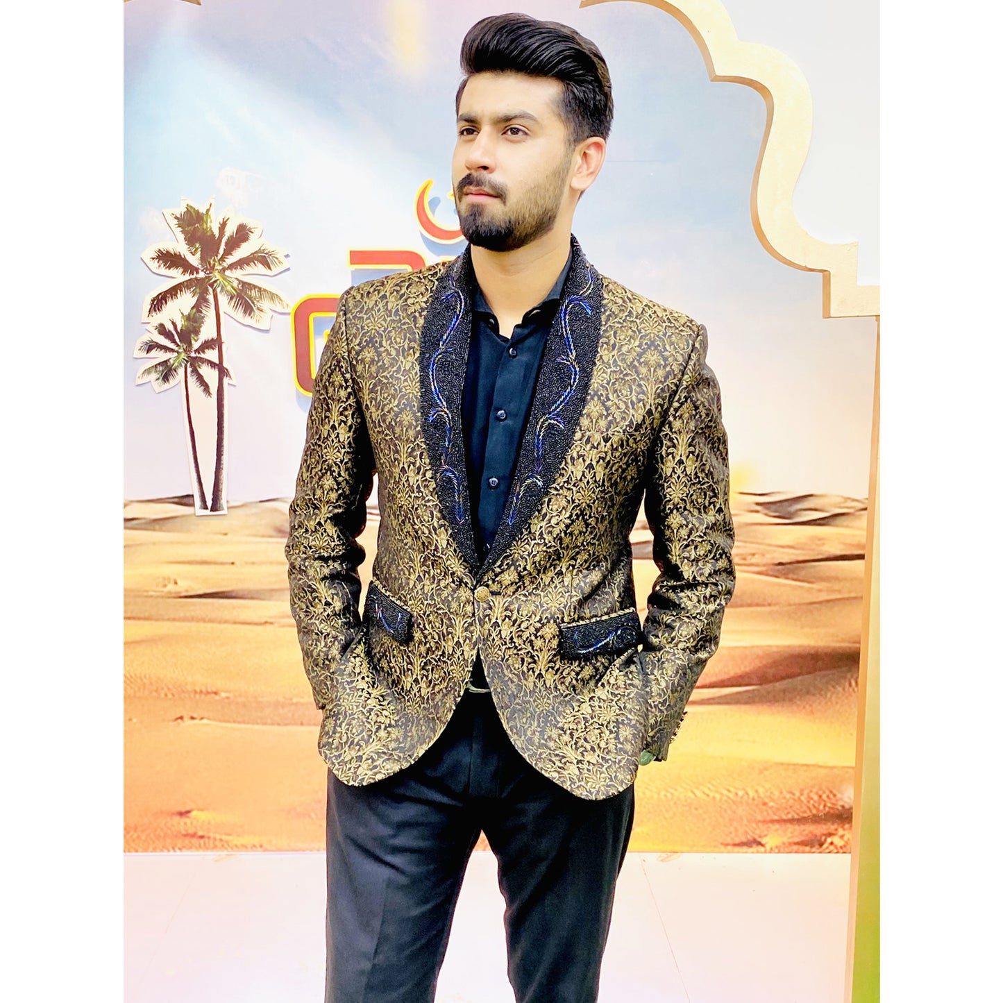 Tuxedo Style Jamawar Bespoke Suit for Men