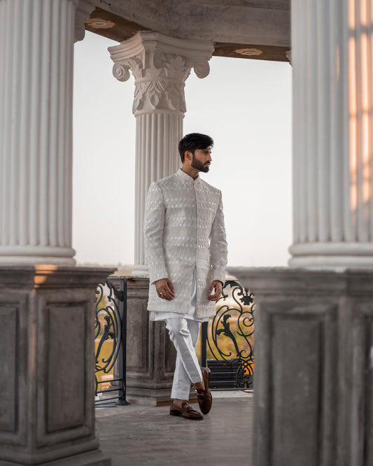 Embroided Net Short Sherwani