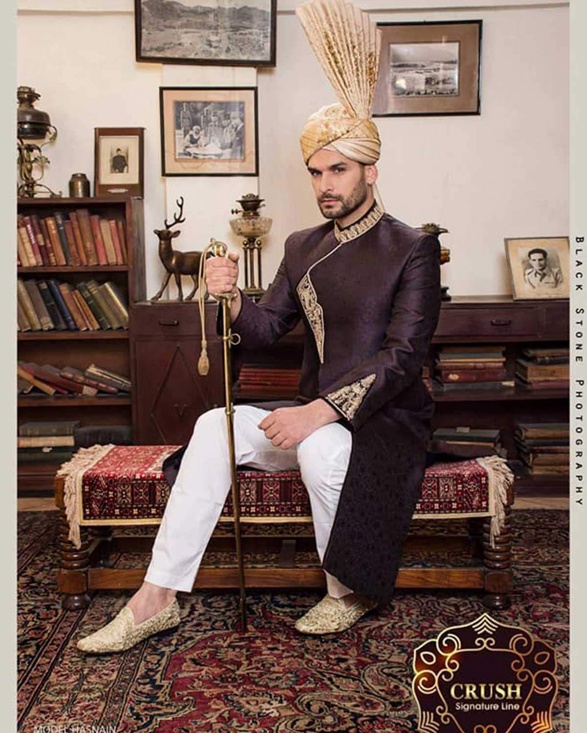 Anrakha Cut Sherwani Gold Embroidery on Valvet