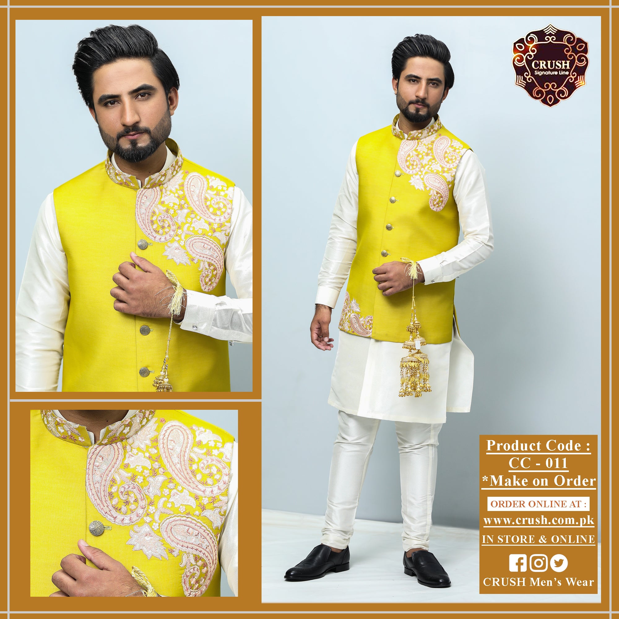 Raw Silk Embroidery Design Waistcoat For Mehndi