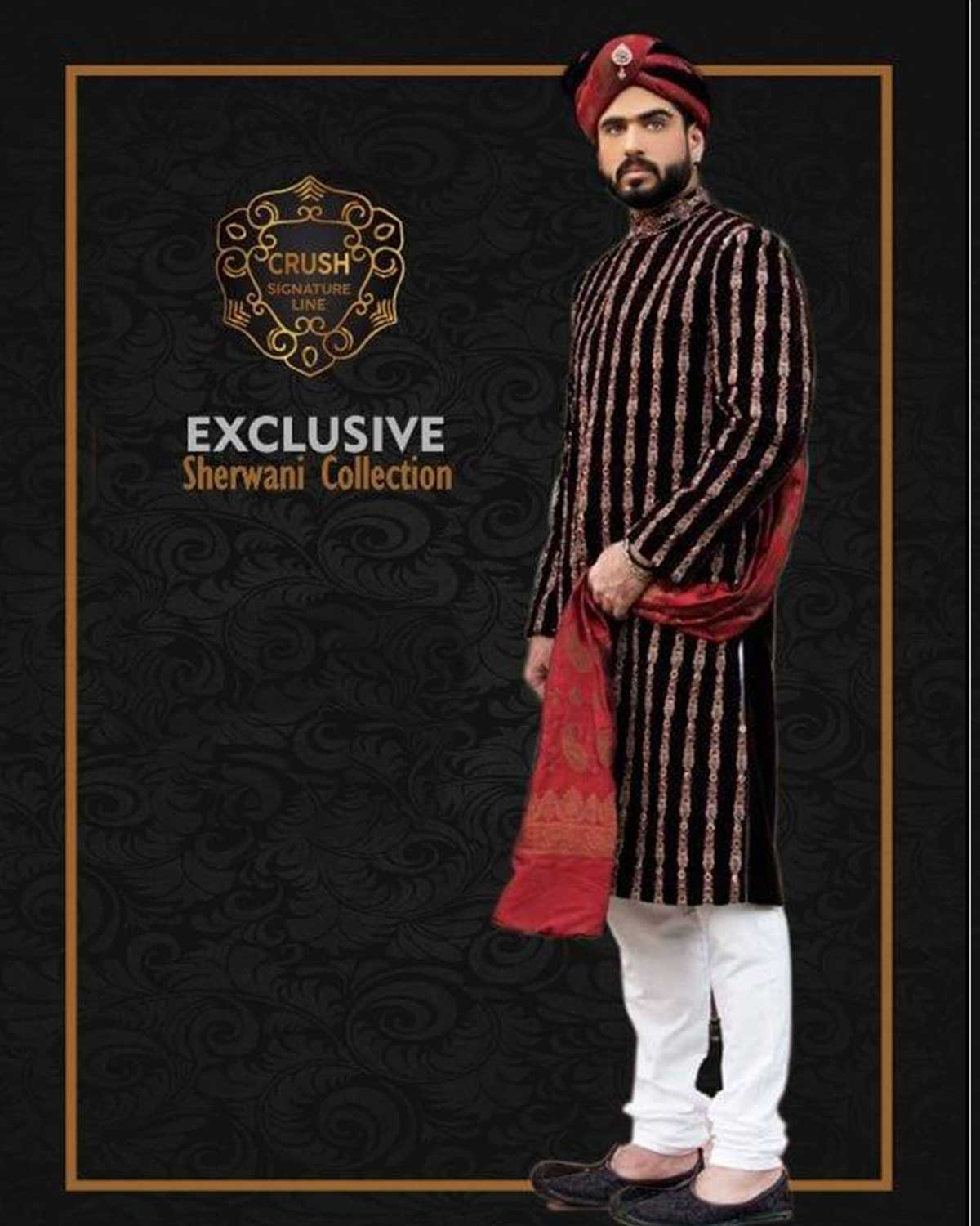 Valvet Sherwani with Full Hand Made Work