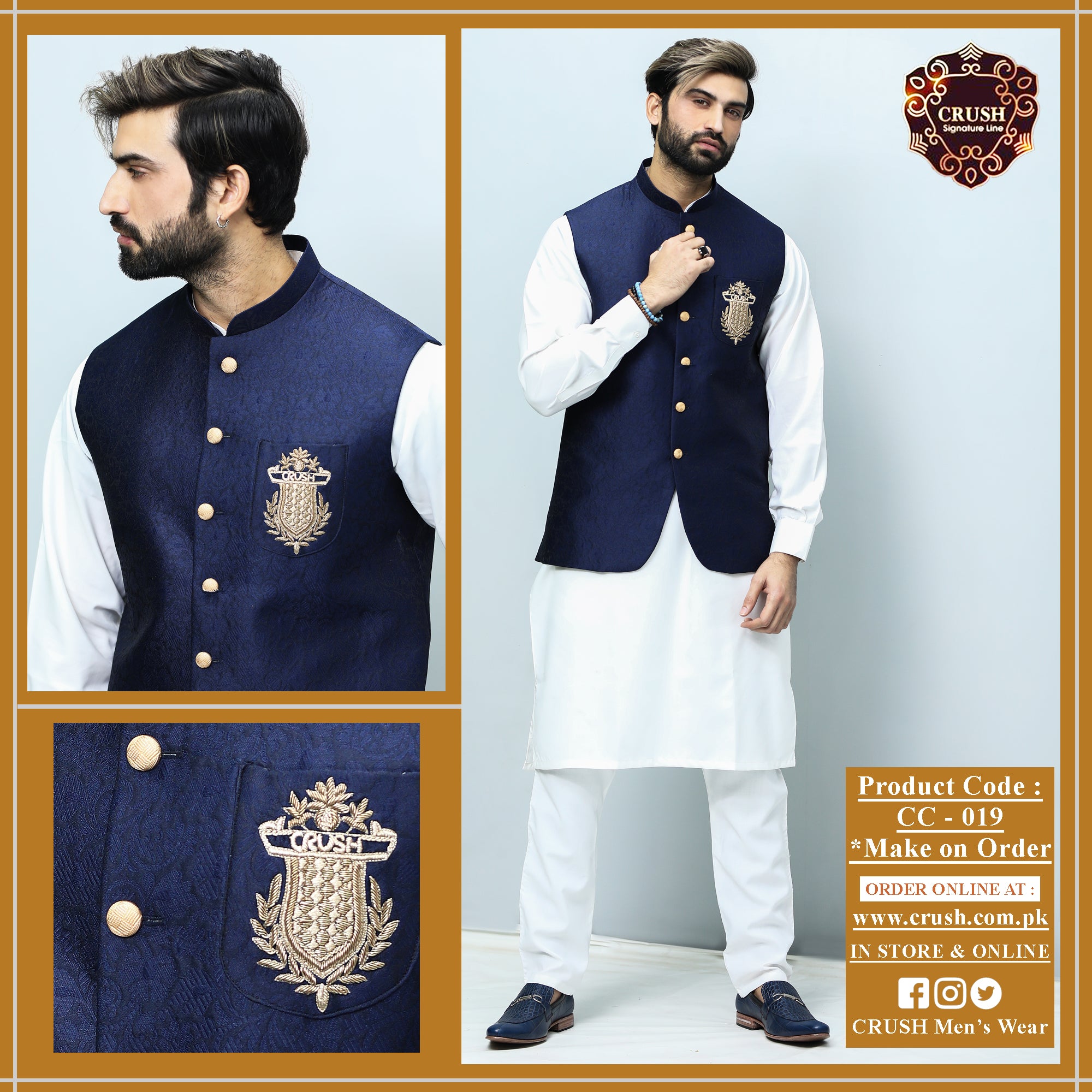Self Jamawar Waistcoat For Men