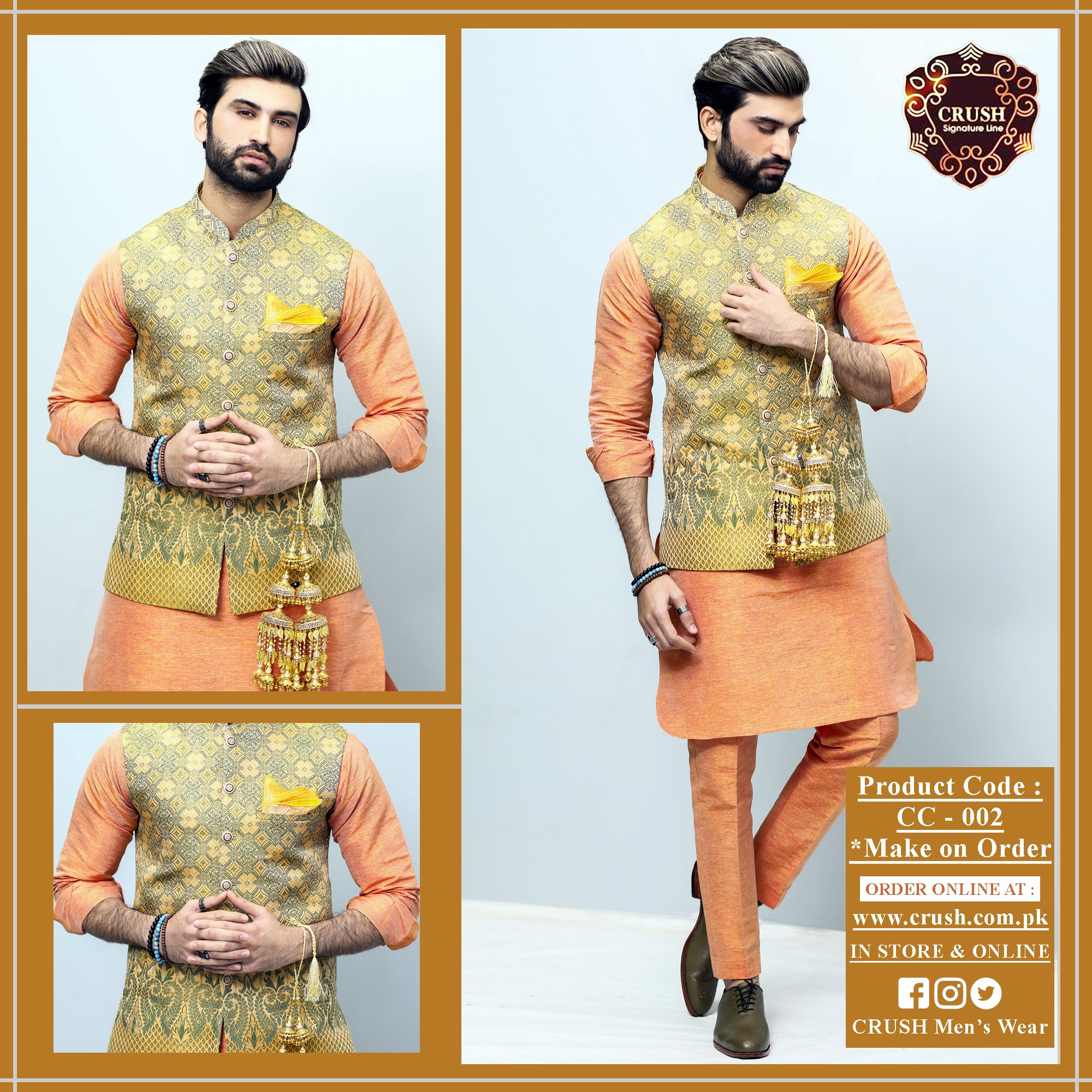 Self Jamawar Waistcoat | Mehndi Design