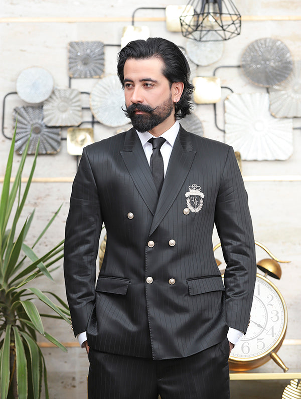 2pc Double Breasted Bespoke Suit with Pocket Motive For Men