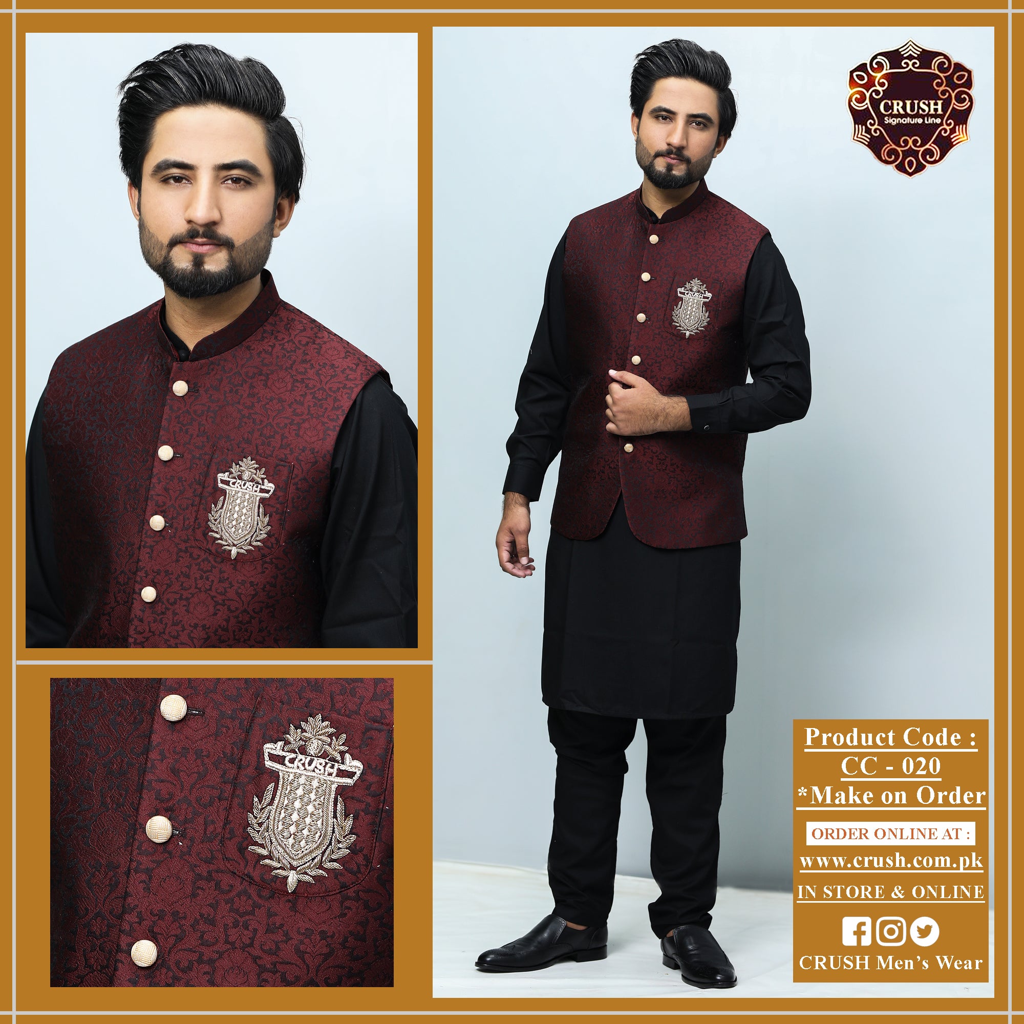 Self Jamawar Waistcoat For Men