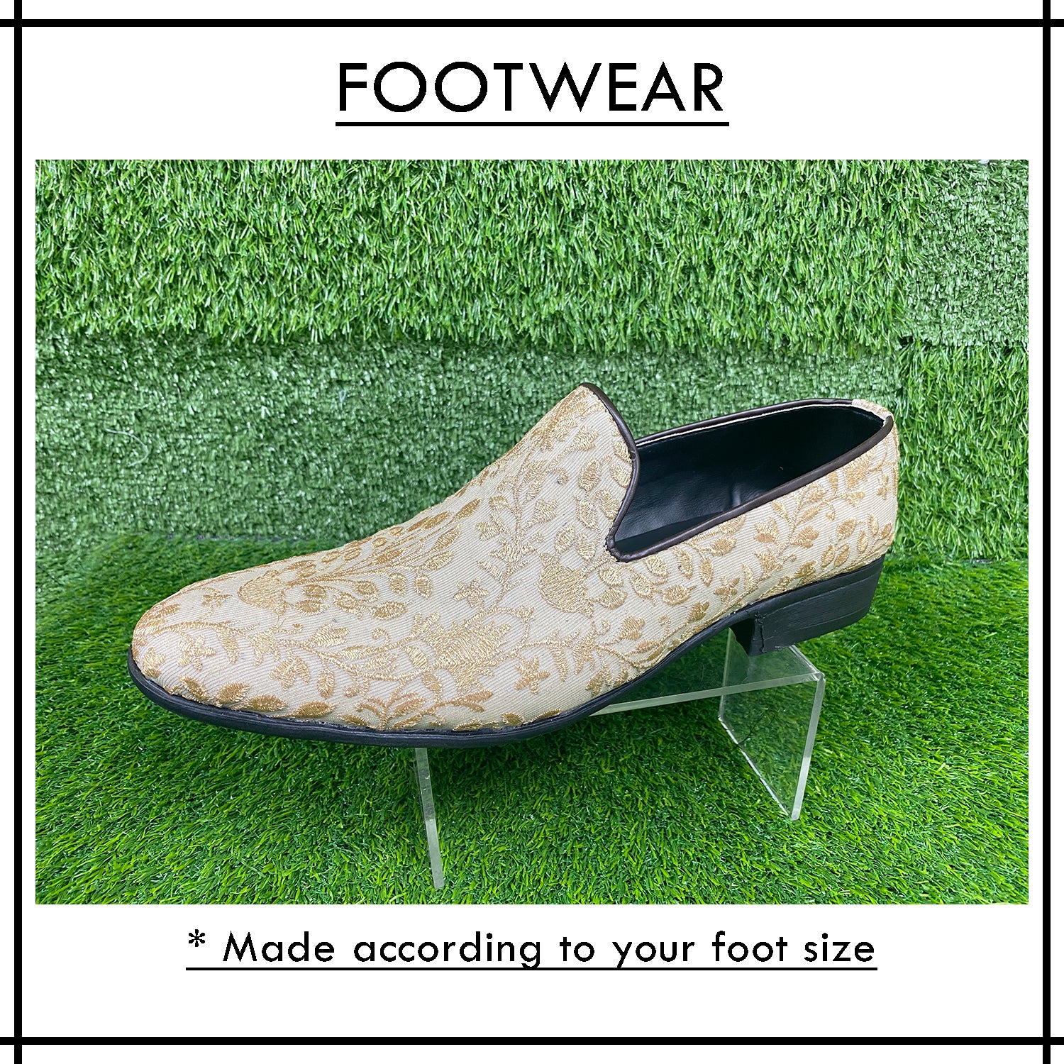 Fabric Embellished Shoes - Off White w/ Golden