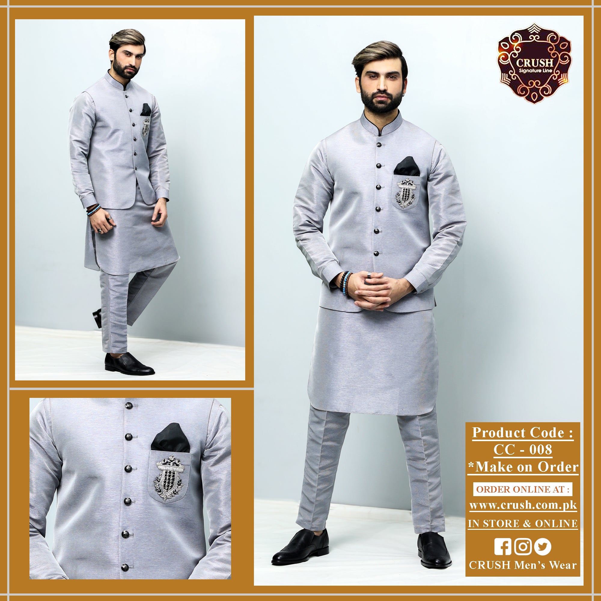 Raw Silk Waistcoat w/ Pocket Motive