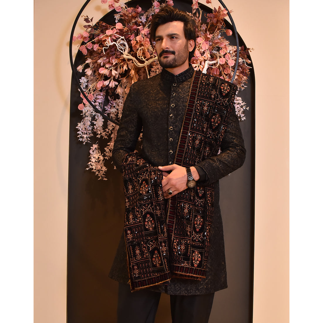 Embroidered Sherwani w/ Kora Dabka Handwork