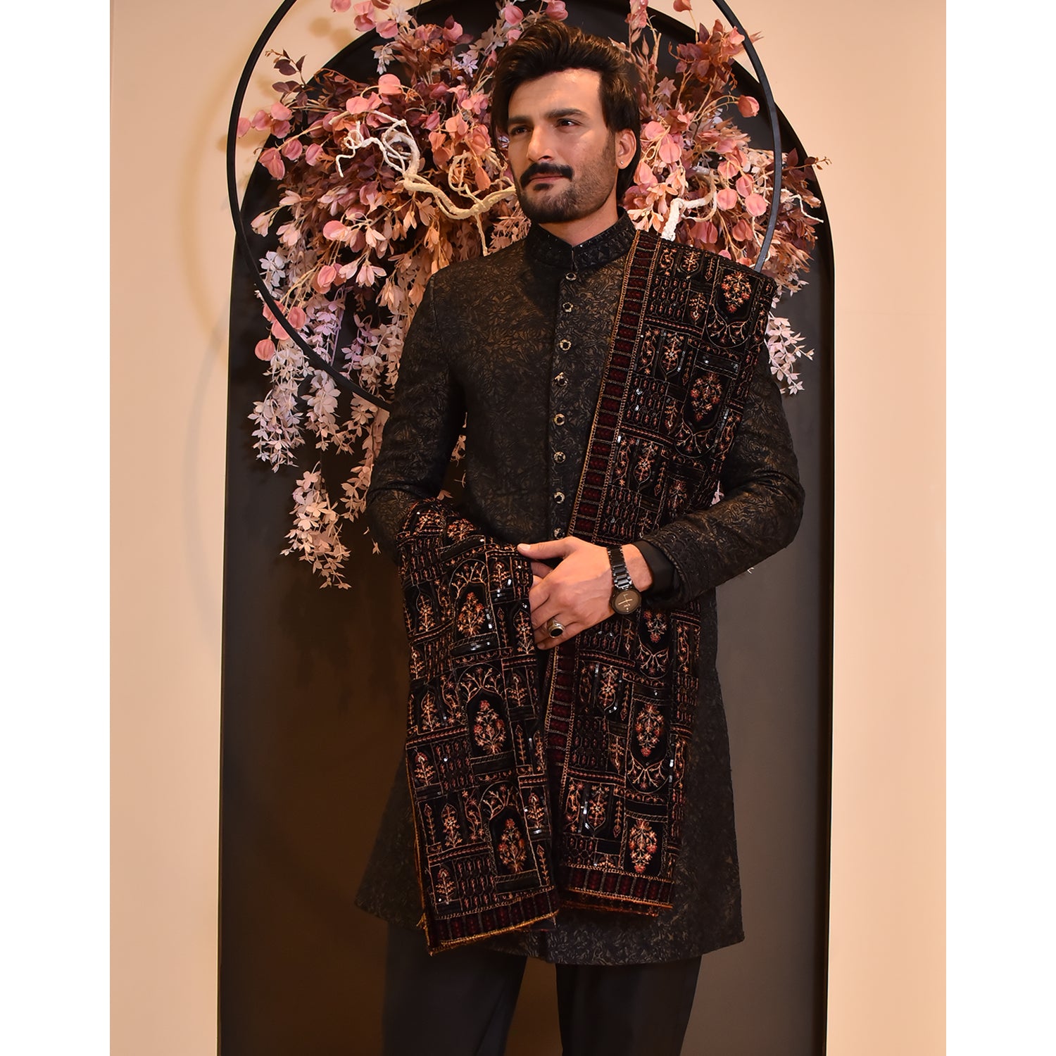 Embroidered Sherwani w/ Kora Dabka Handwork