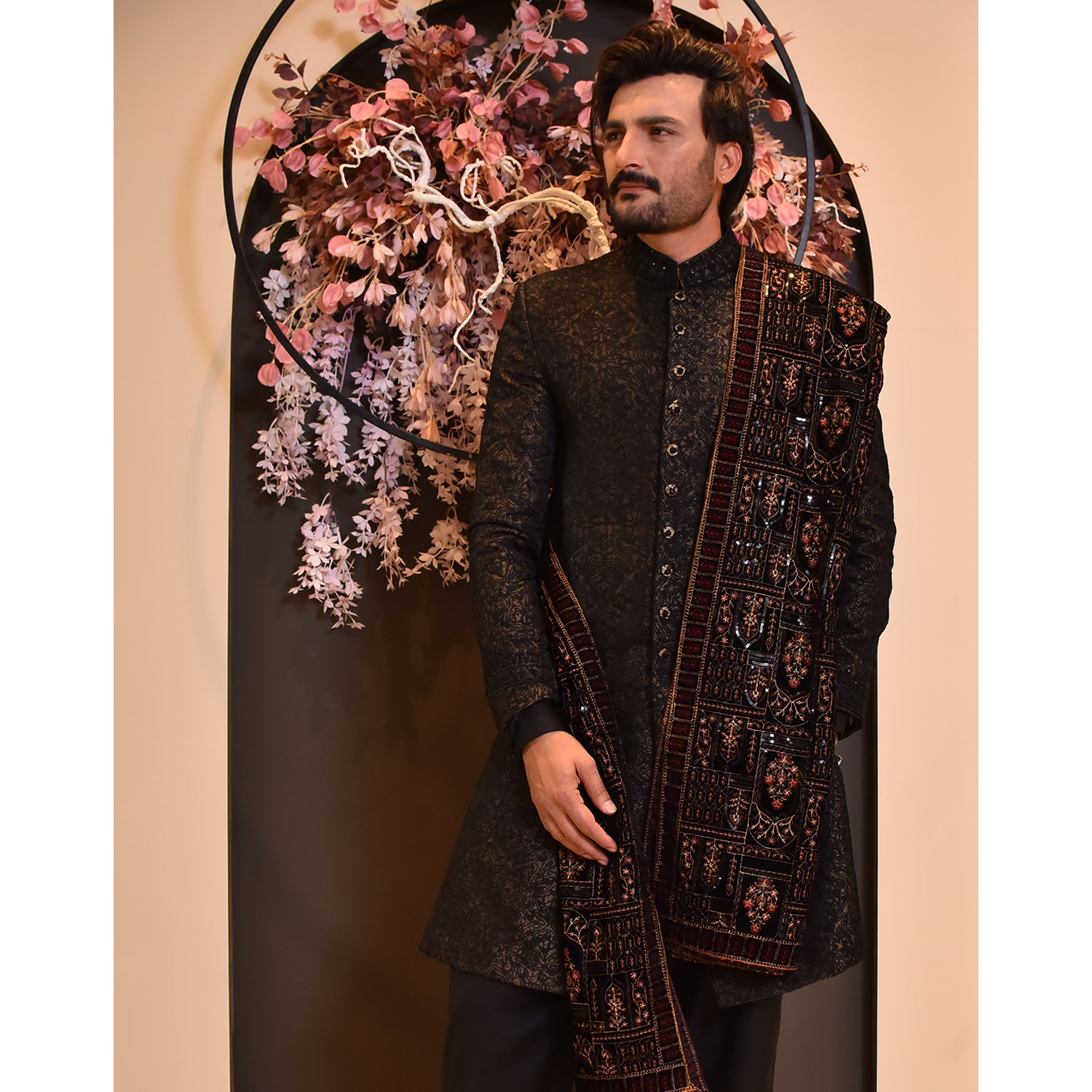 Embroidered Sherwani w/ Kora Dabka Handwork