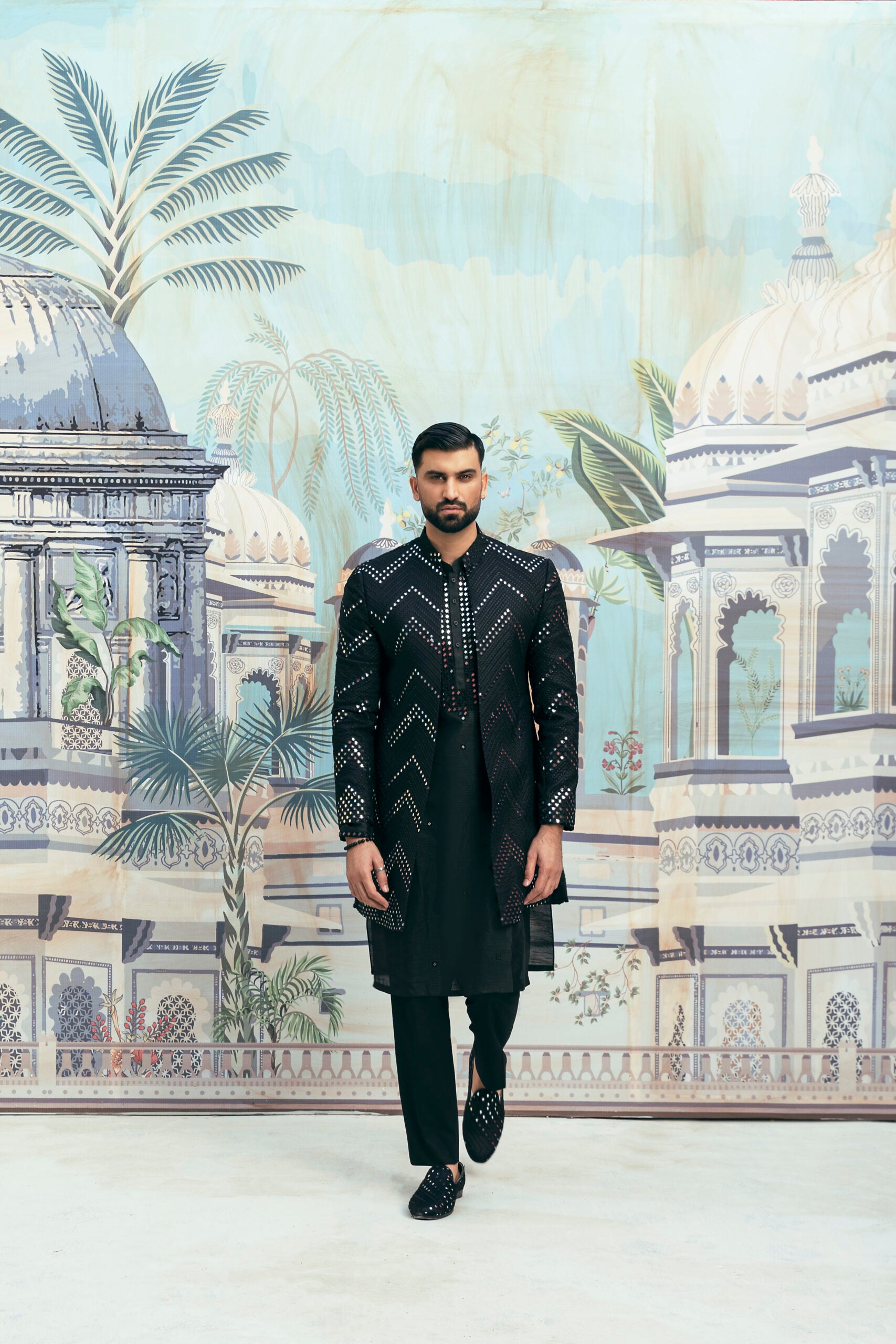 Embroidered Fabric Mirror Sherwani  for Men