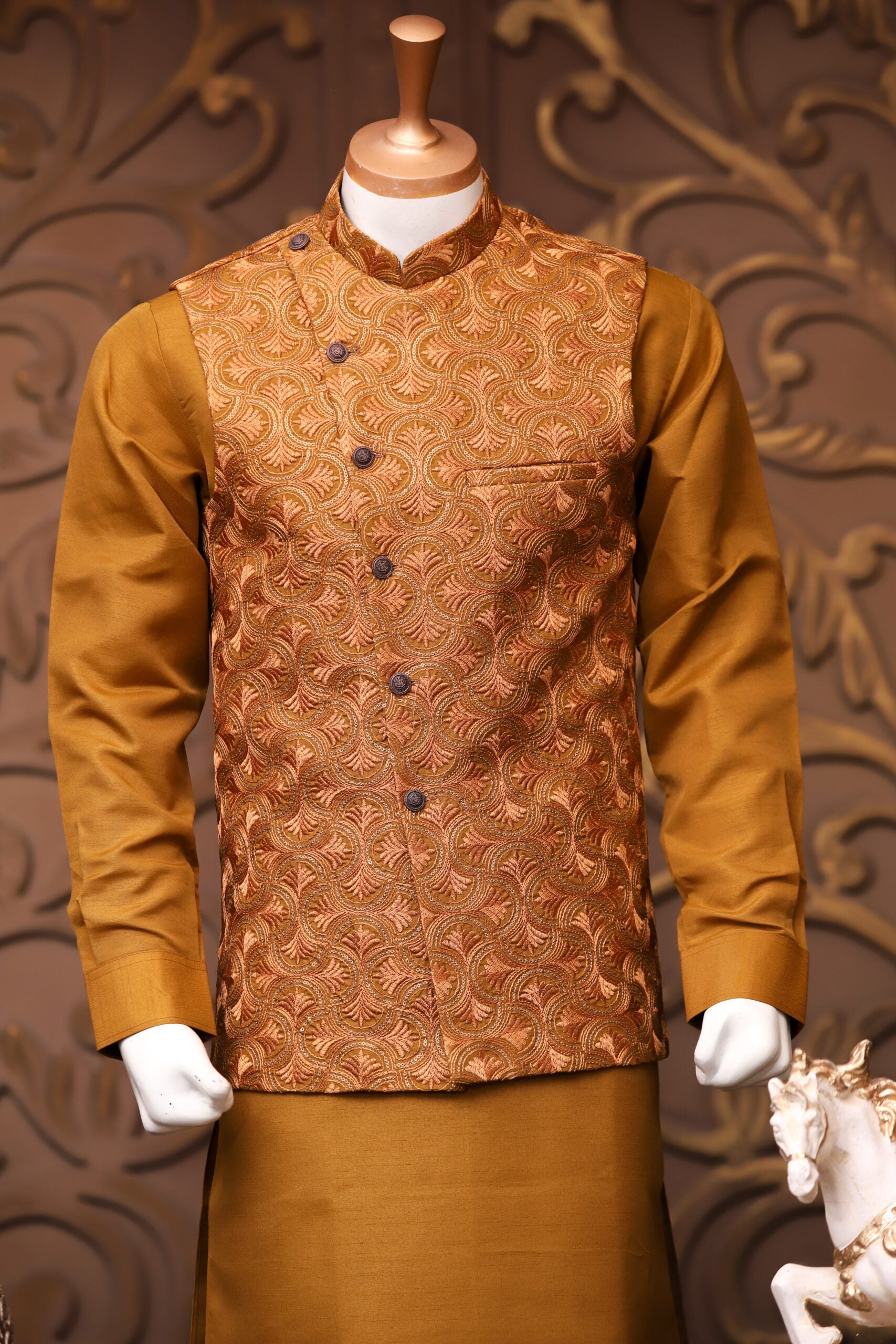 Embroidered Fabric Party-wear Waistcoat for Men