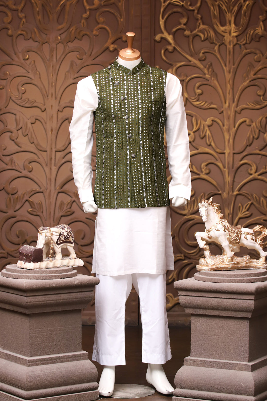 Embroidered Fabric Mirror Waistcoat for Men