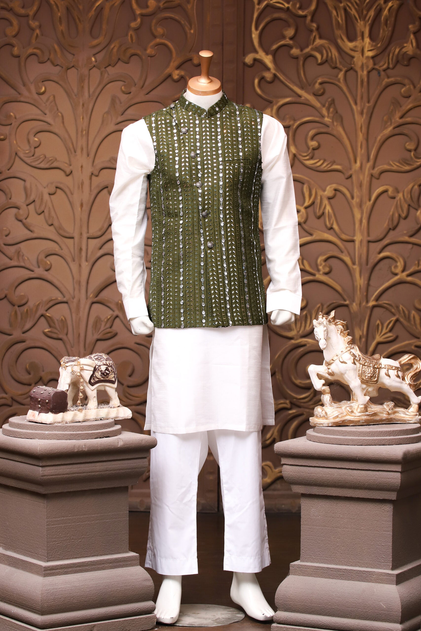 Embroidered Fabric Mirror Waistcoat for Men