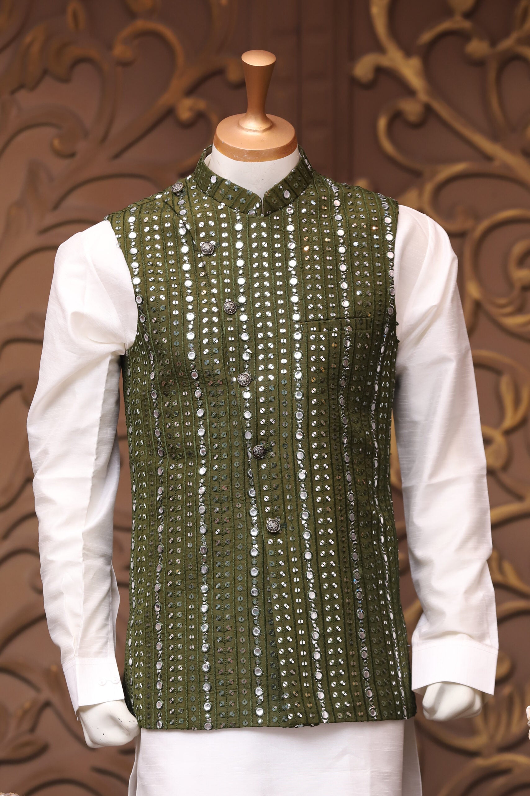 Embroidered Fabric Mirror Waistcoat for Men