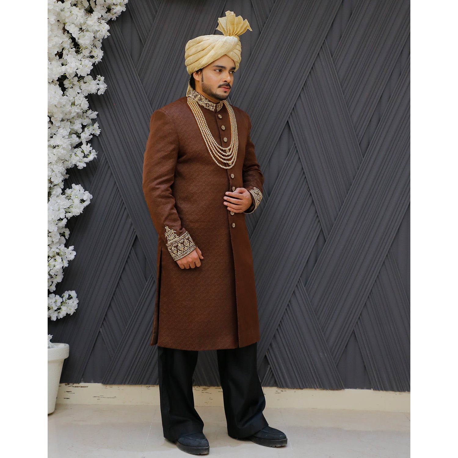 Jamawar Sherwani w/ Kora Dabka Handwork