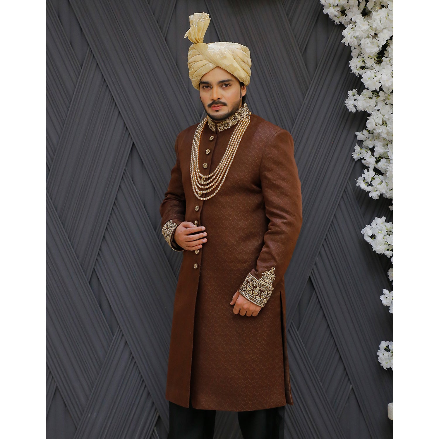 Jamawar Sherwani w/ Kora Dabka Handwork