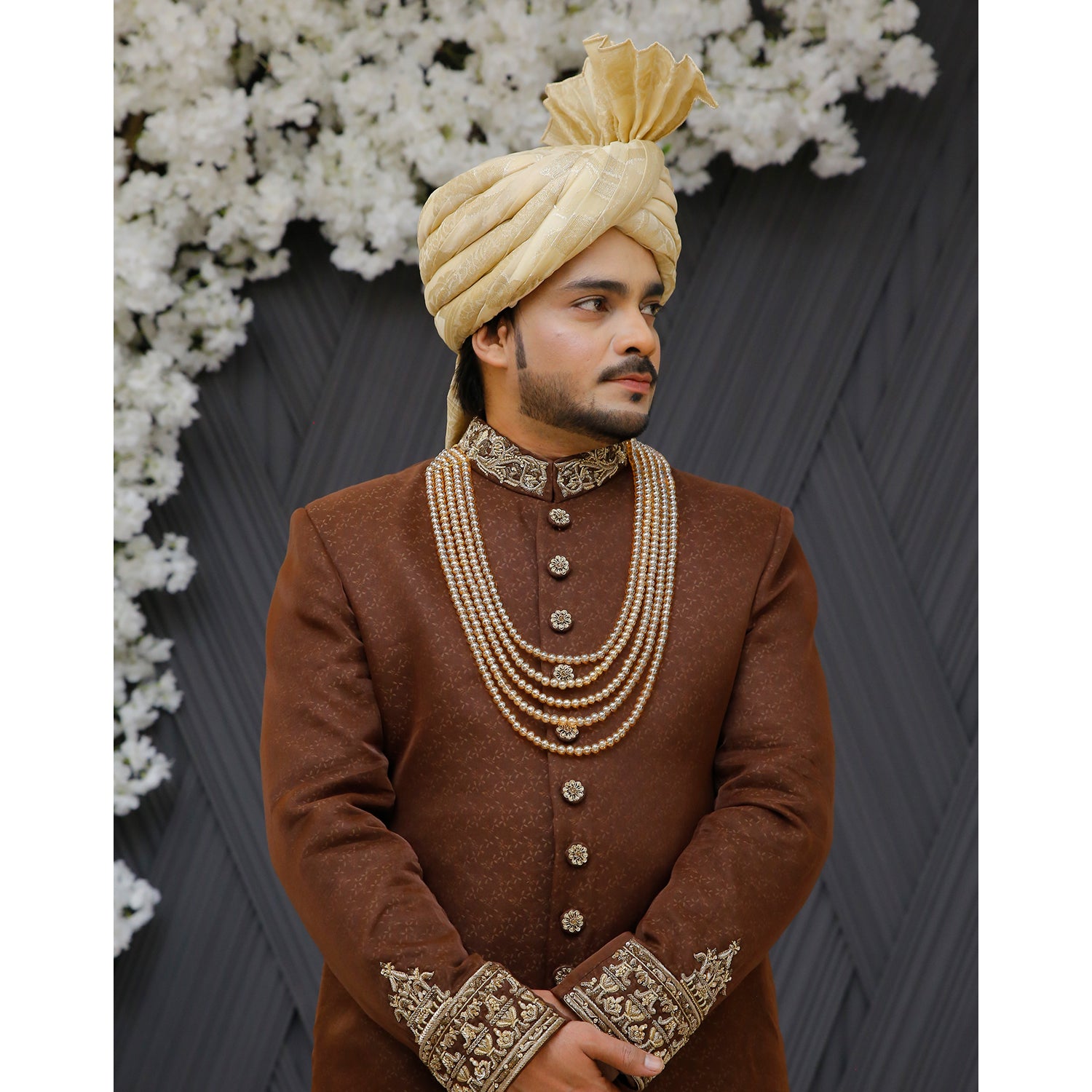 Jamawar Sherwani w/ Kora Dabka Handwork