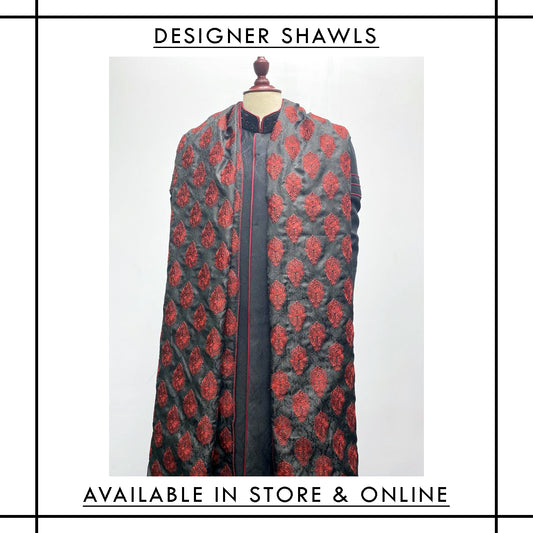 S-006 Self Jamawar Embroidered Shawl