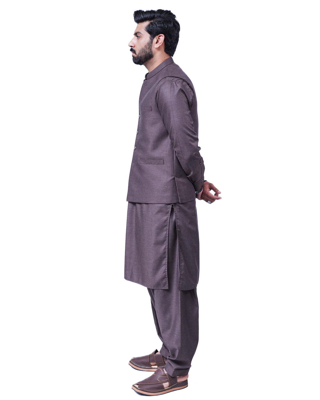 Men’s Matching Shalwar Kameez with Waistcoat – Crush Menswear  Dark Brown