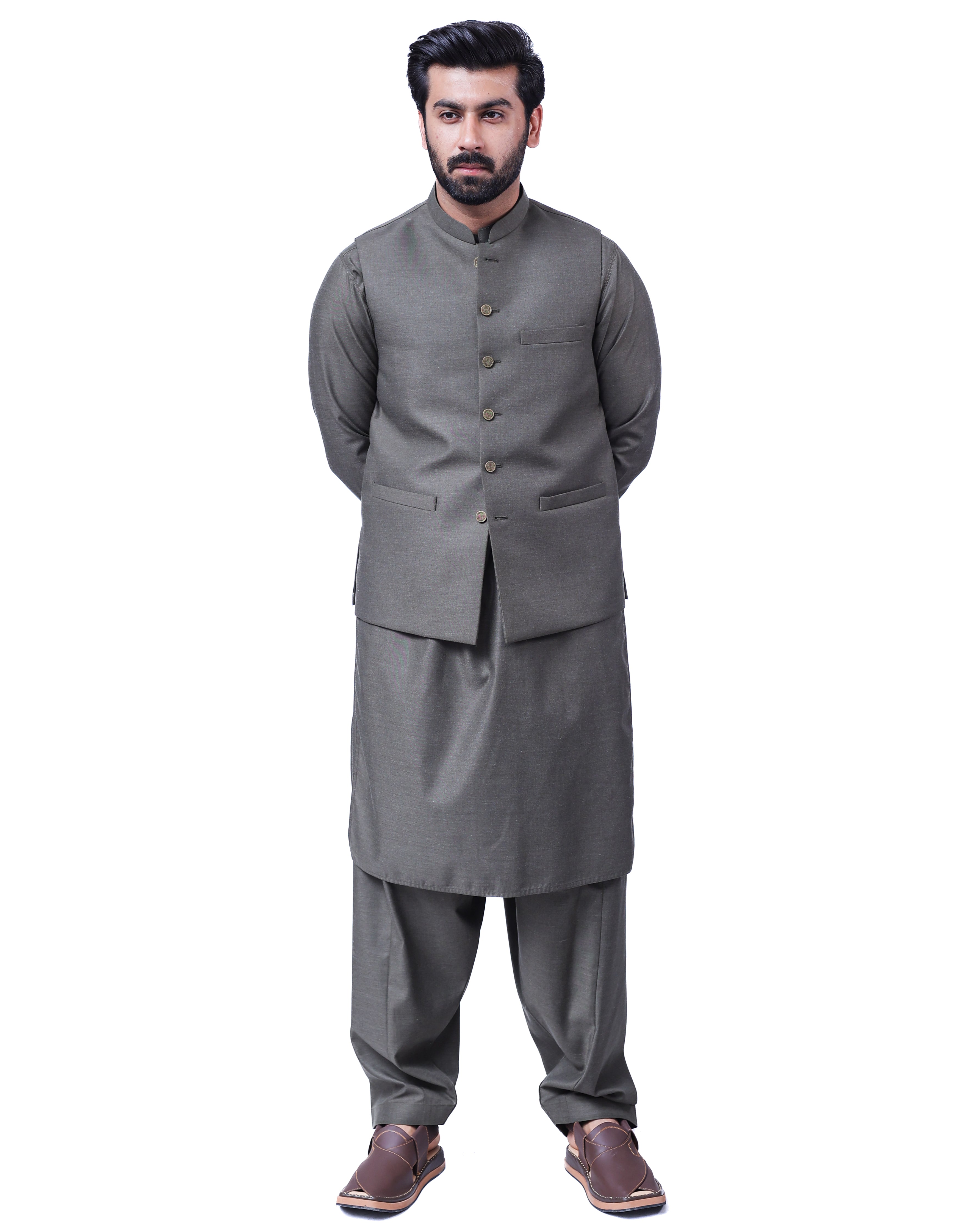 Men’s Matching Shalwar Kameez with Waistcoat – Crush Menswear