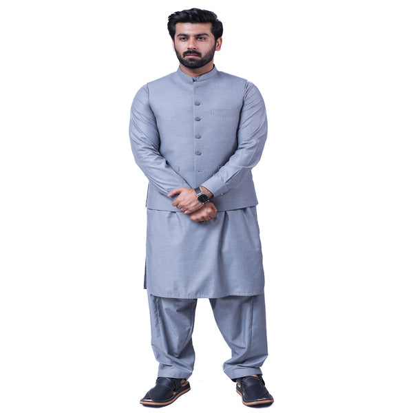 Men’s Matching Shalwar Kameez with Waistcoat – Crush Menswear Light Blue