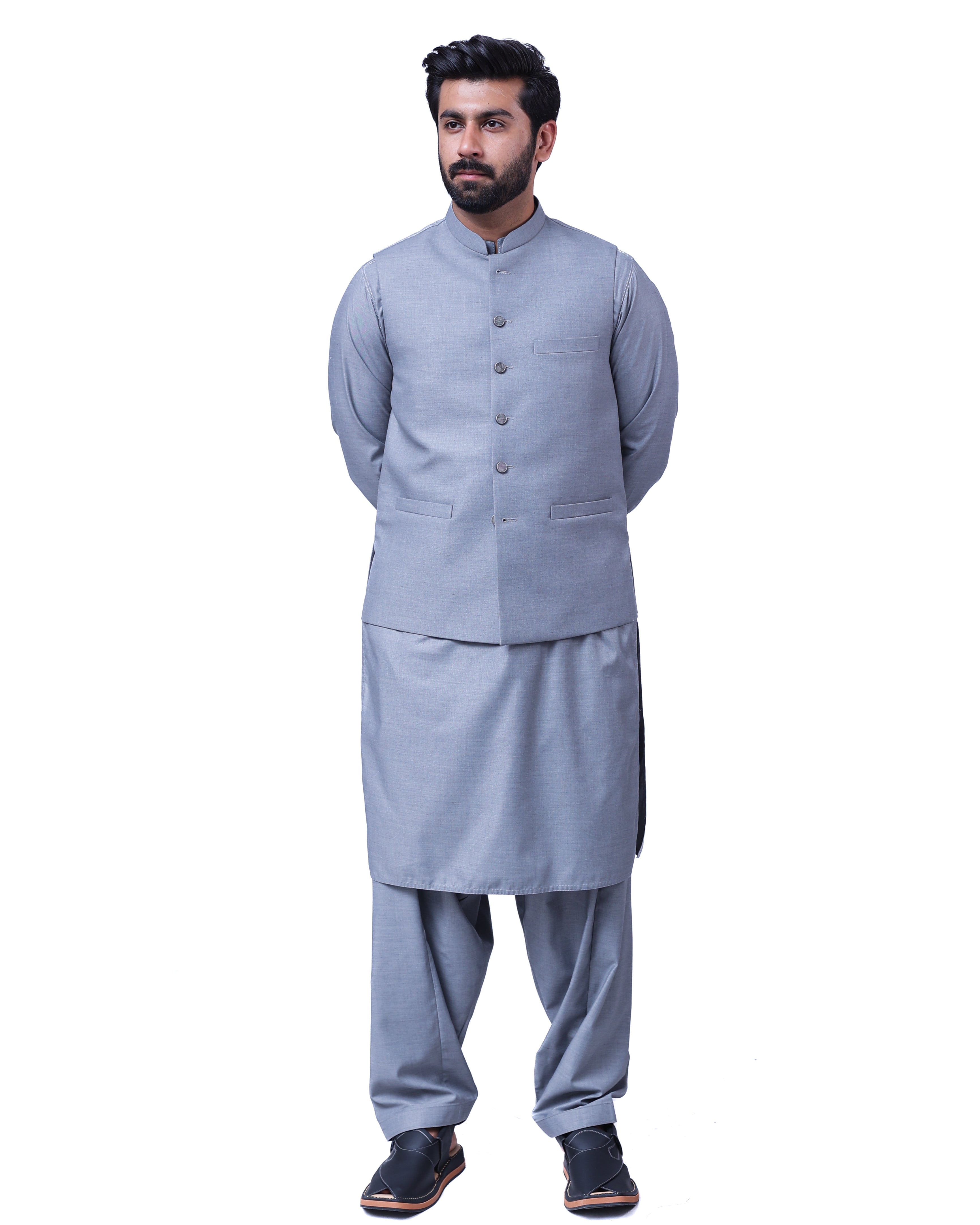 Men’s Matching Shalwar Kameez with Waistcoat – Crush Menswear Blue