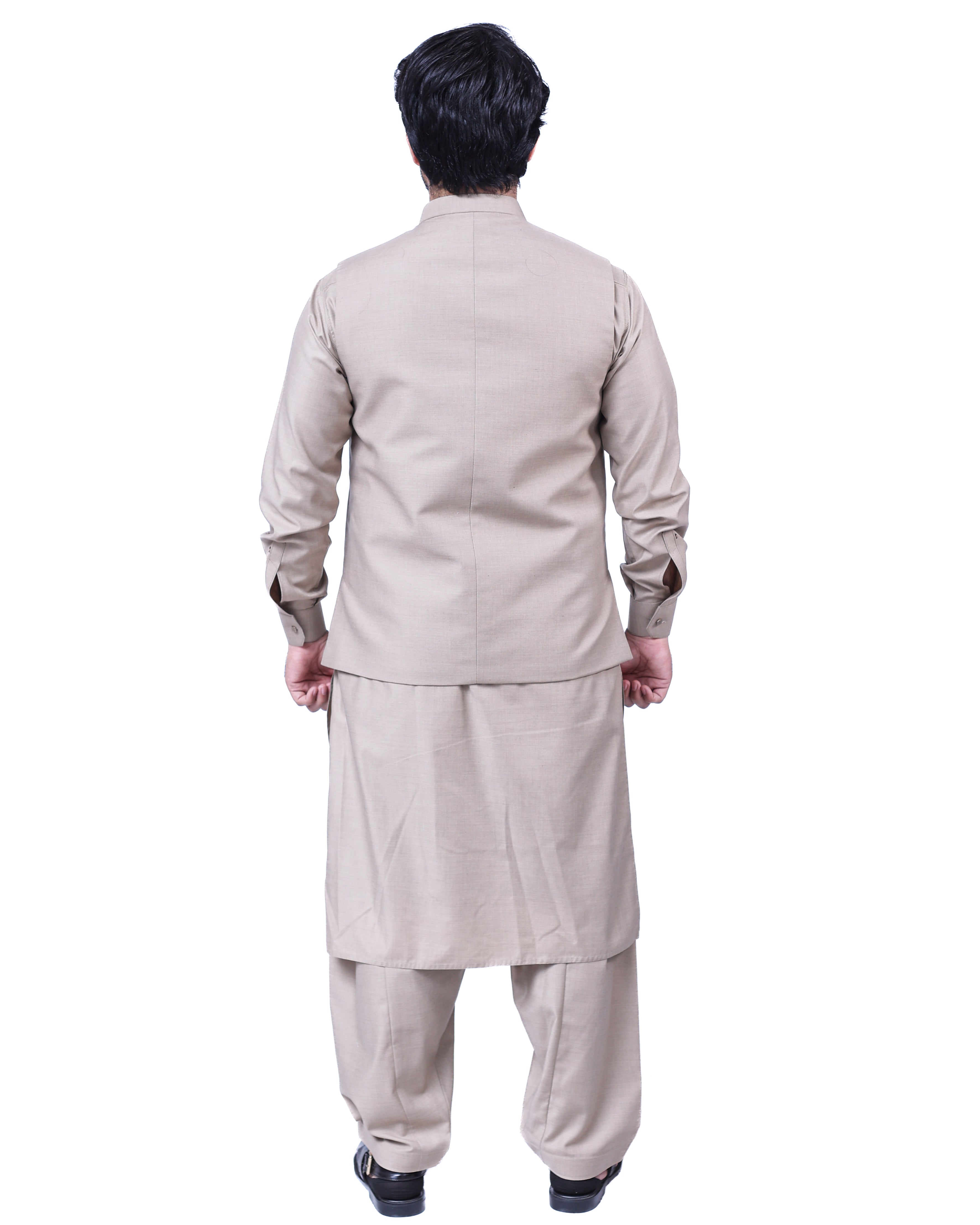 Men’s Matching Shalwar Kameez with Waistcoat – Crush Menswear light beige
