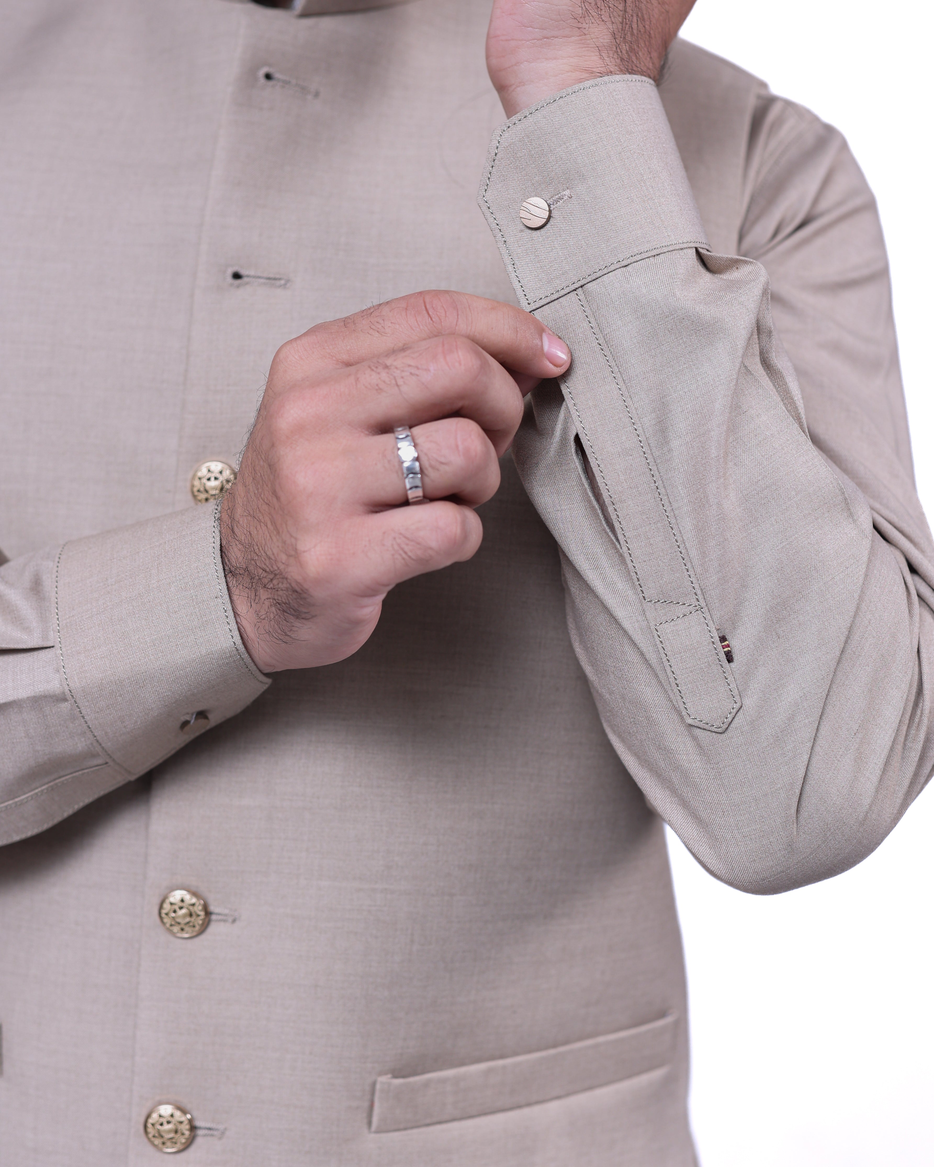 Men’s Matching Shalwar Kameez with Waistcoat – Crush Menswear light beige