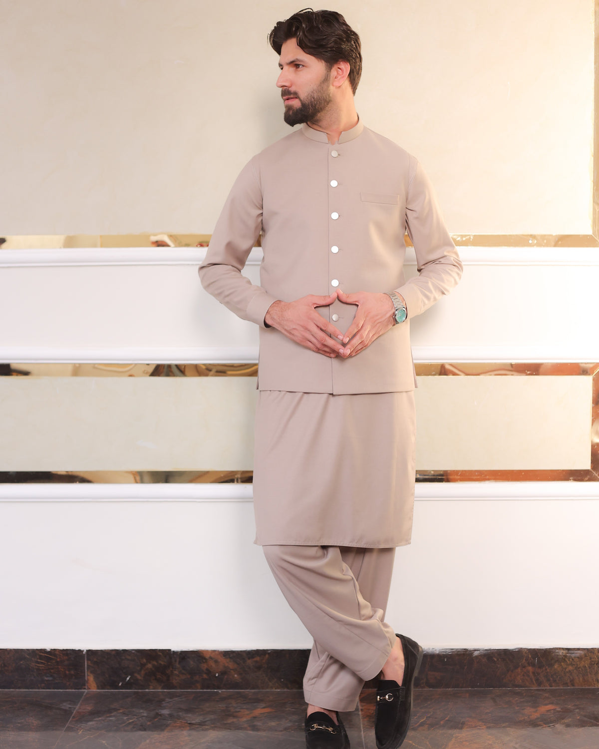 Men’s Matching Shalwar Kameez with Waistcoat – Crush Menswear