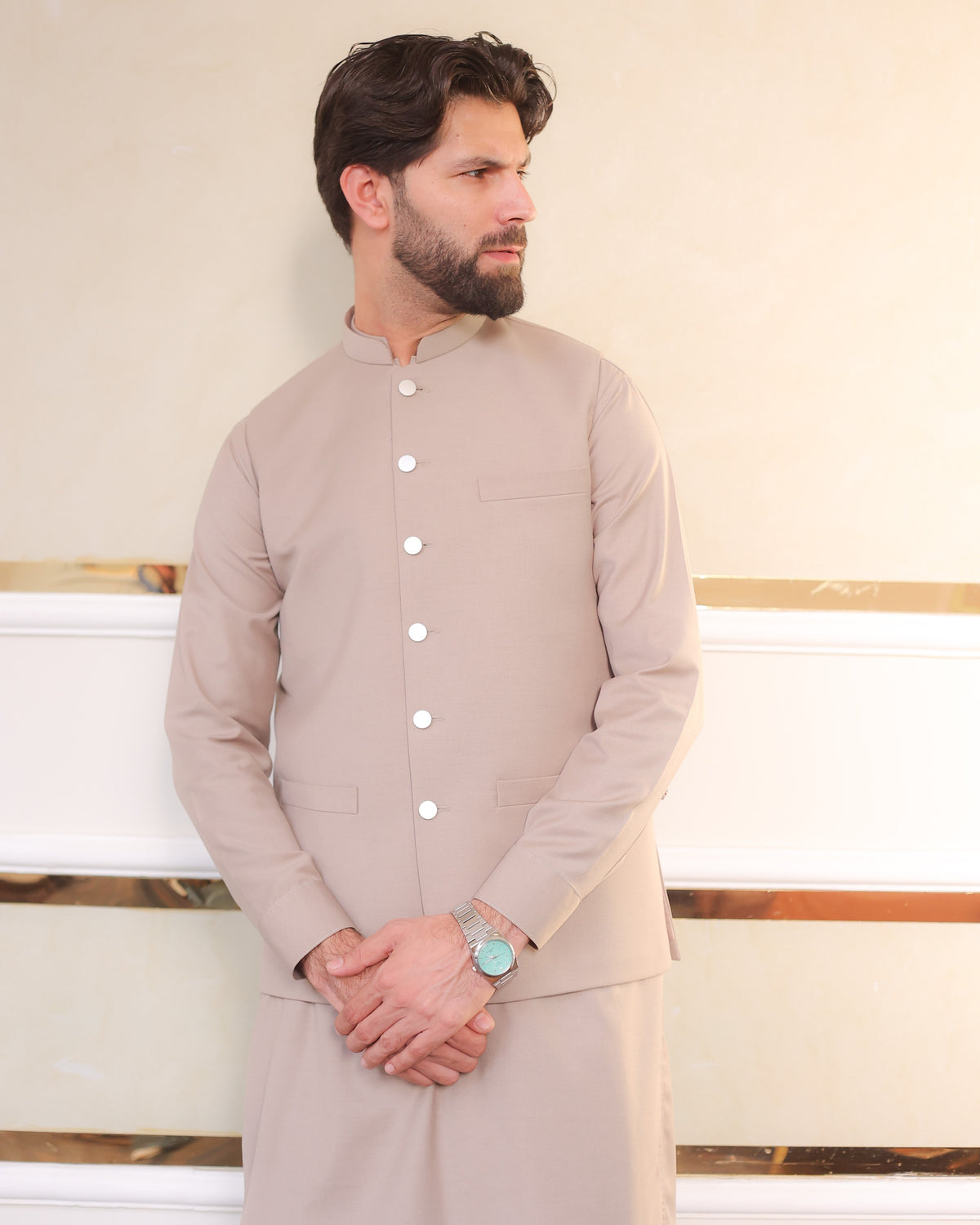 Men’s Matching Shalwar Kameez with Waistcoat – Crush Menswear
