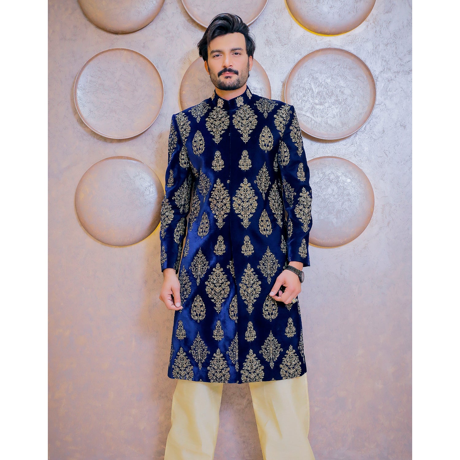 Velvet Sherwani w/ Intricated Motif Work