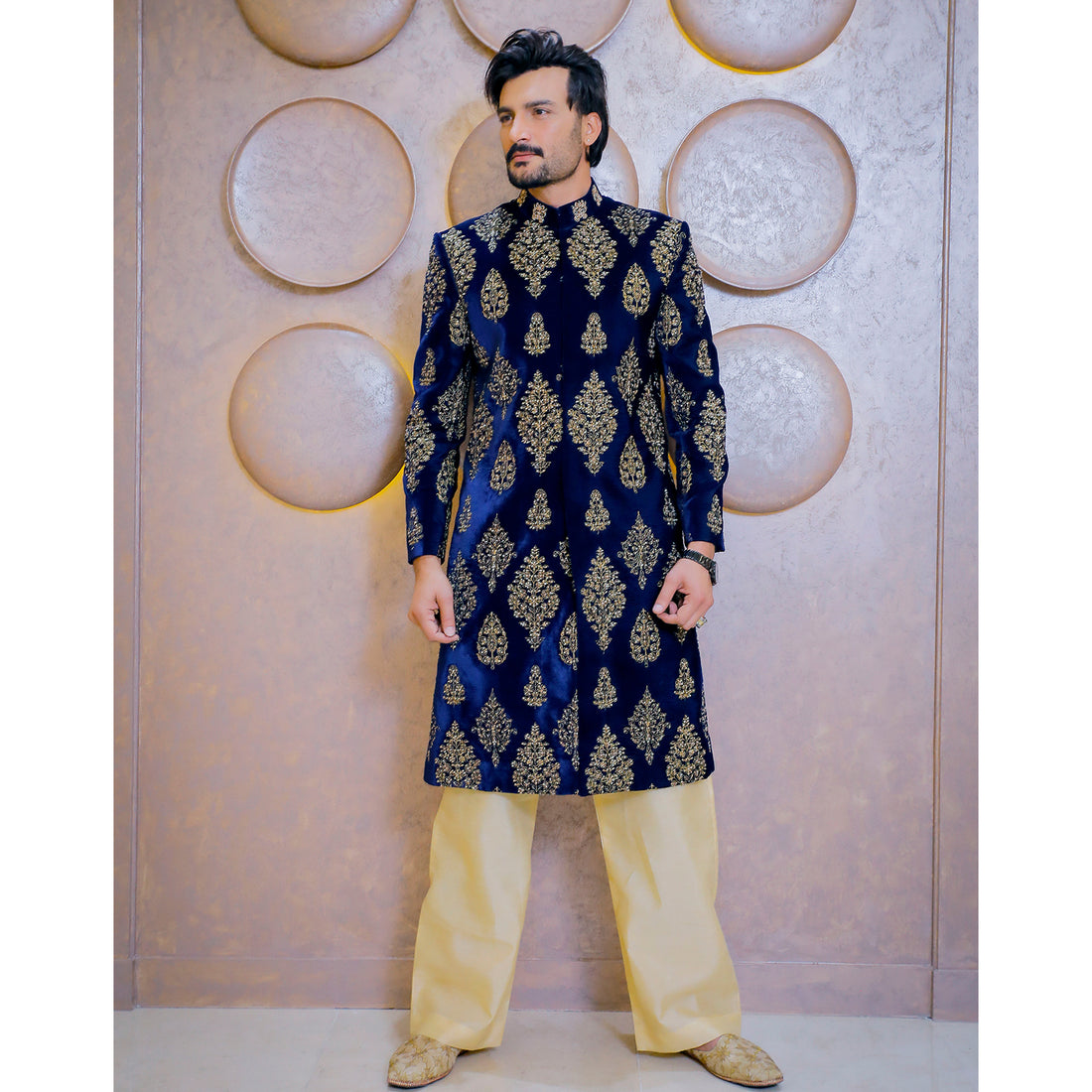 Velvet Sherwani w/ Intricated Motif Work