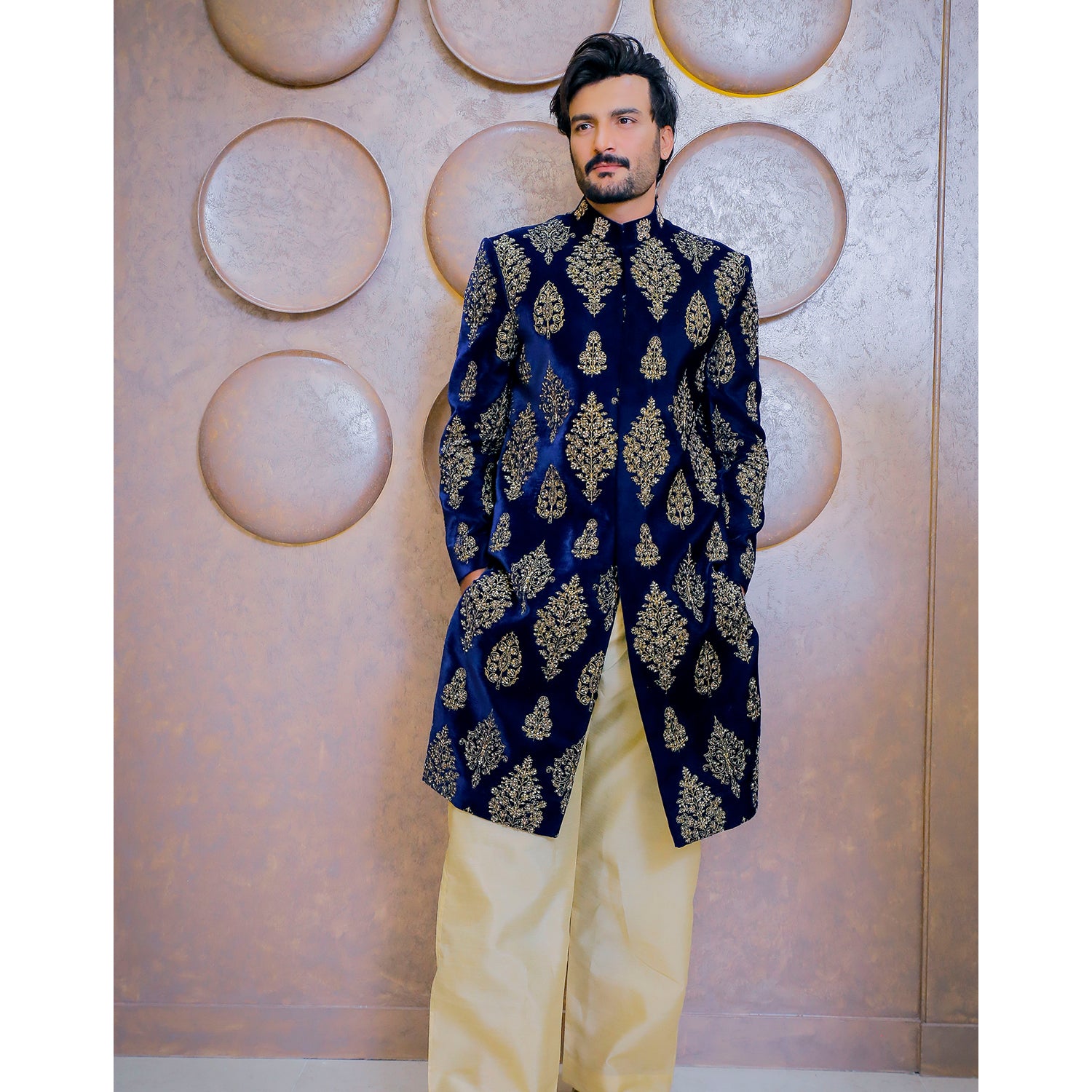 Velvet Sherwani w/ Intricated Motif Work