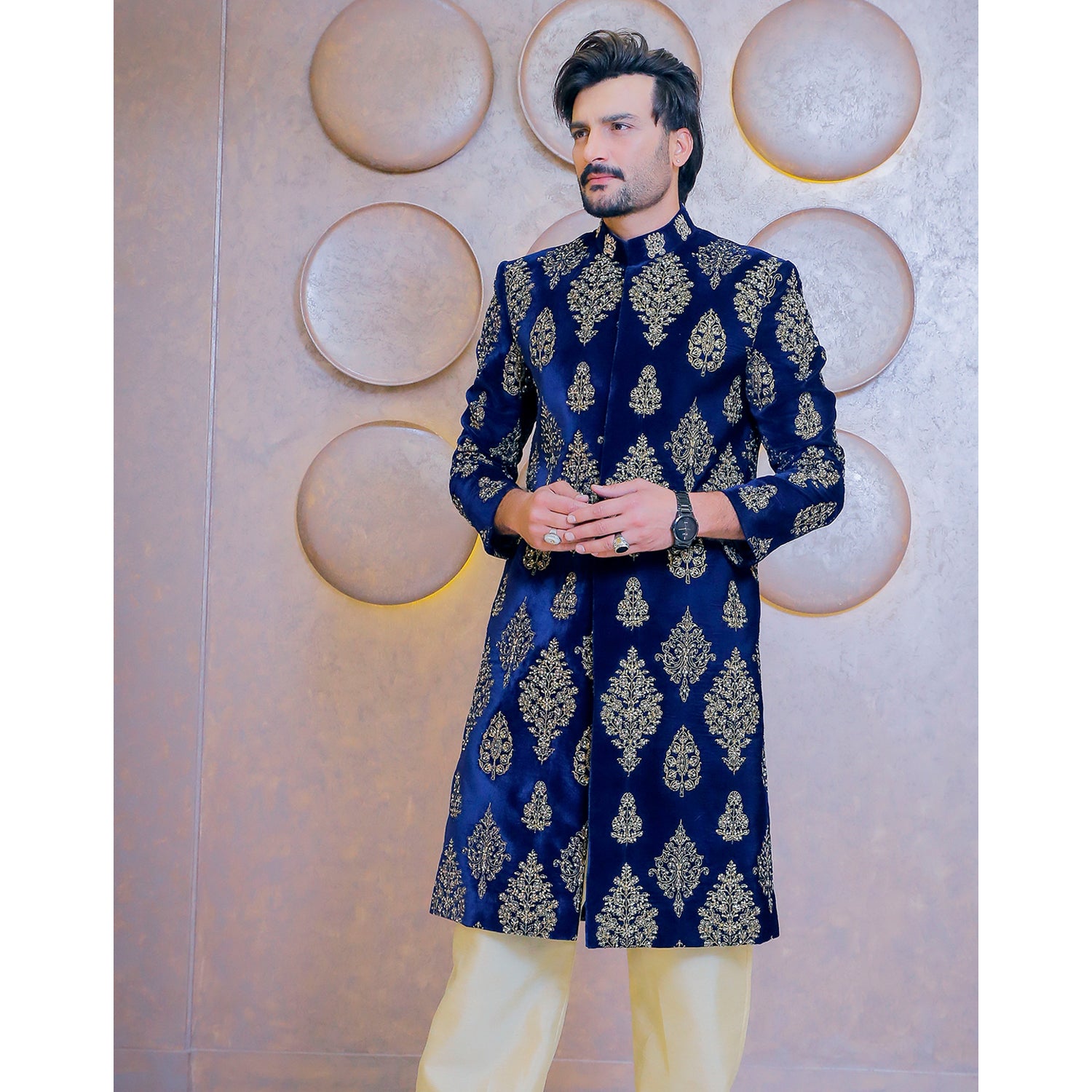 Velvet Sherwani w/ Intricated Motif Work