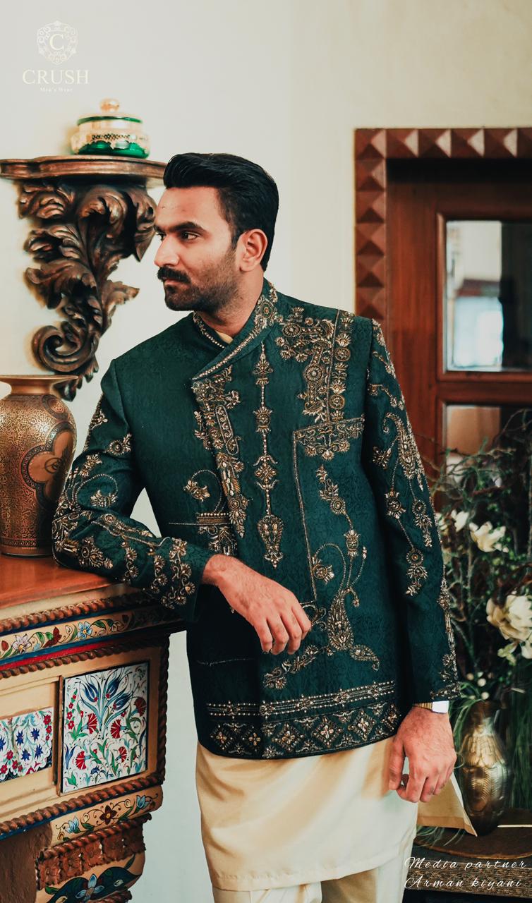 Jamawar Prince Coat w/ Hand Work for Men