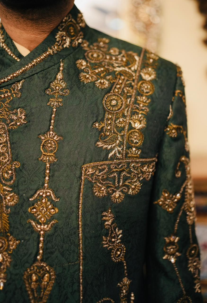 Jamawar Prince Coat w/ Hand Work for Men