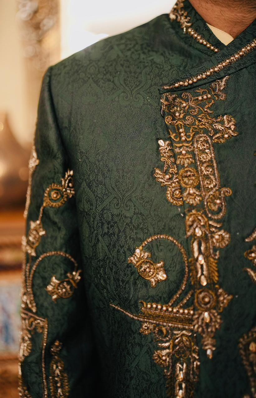 Jamawar Prince Coat w/ Hand Work for Men