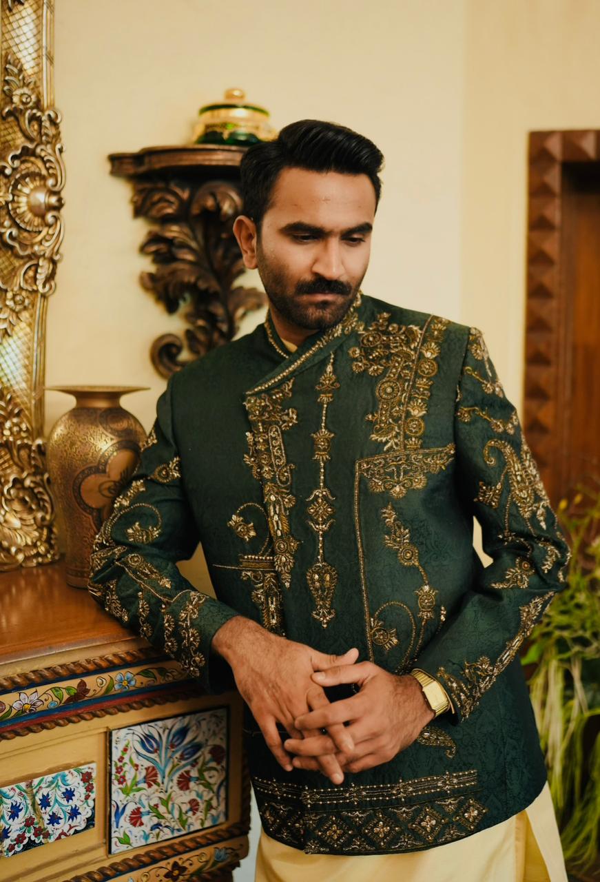 Jamawar Prince Coat w/ Hand Work for Men