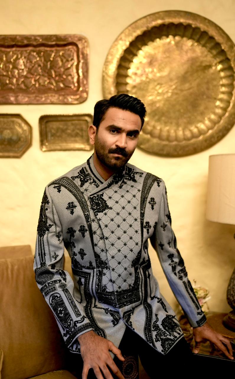 Jamawar Prince Coat w/ Hand Work for Men 01