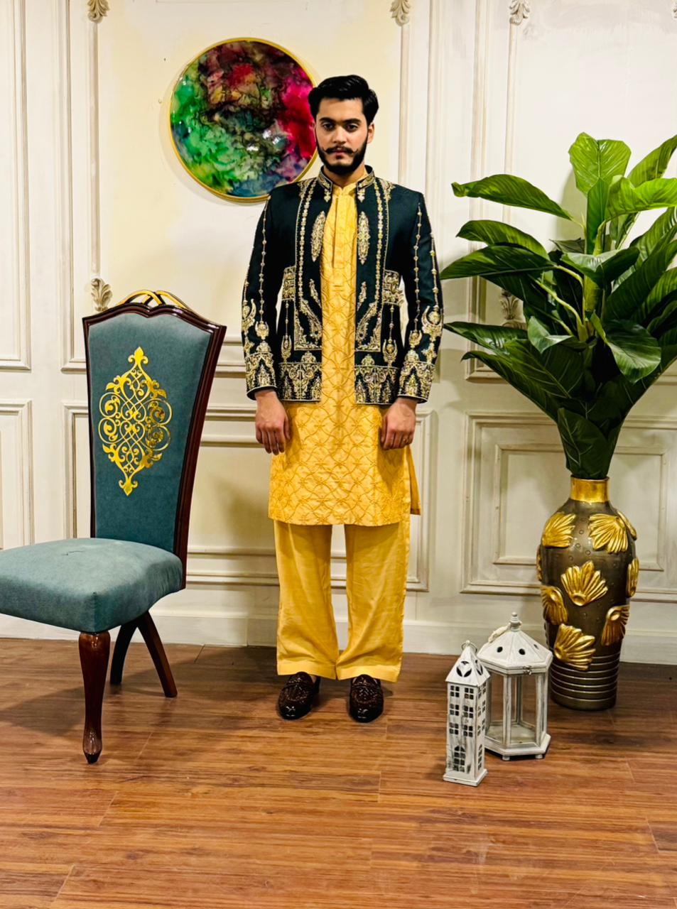 Jamawar Prince Coat w/ Hand Work for Men 02