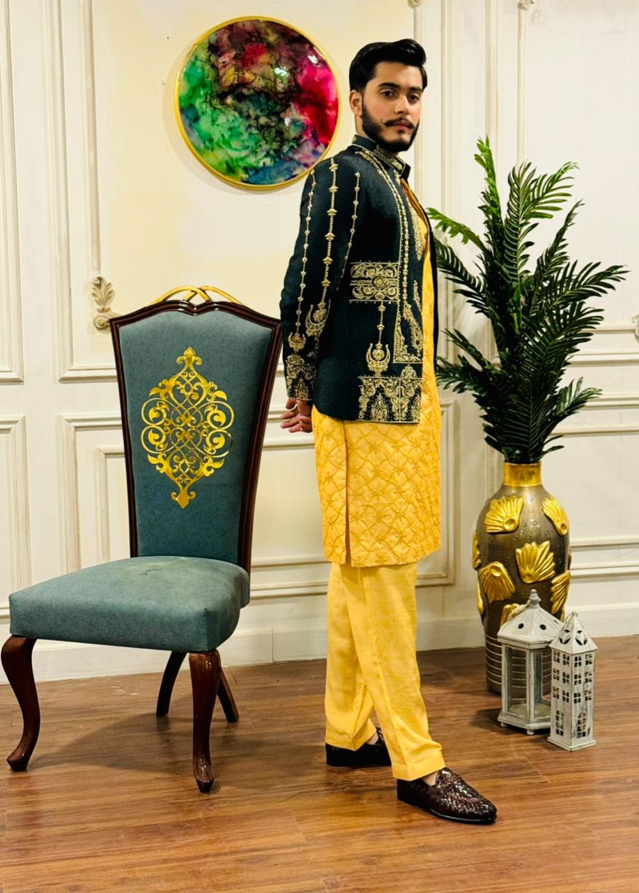 Jamawar Prince Coat w/ Hand Work for Men 02