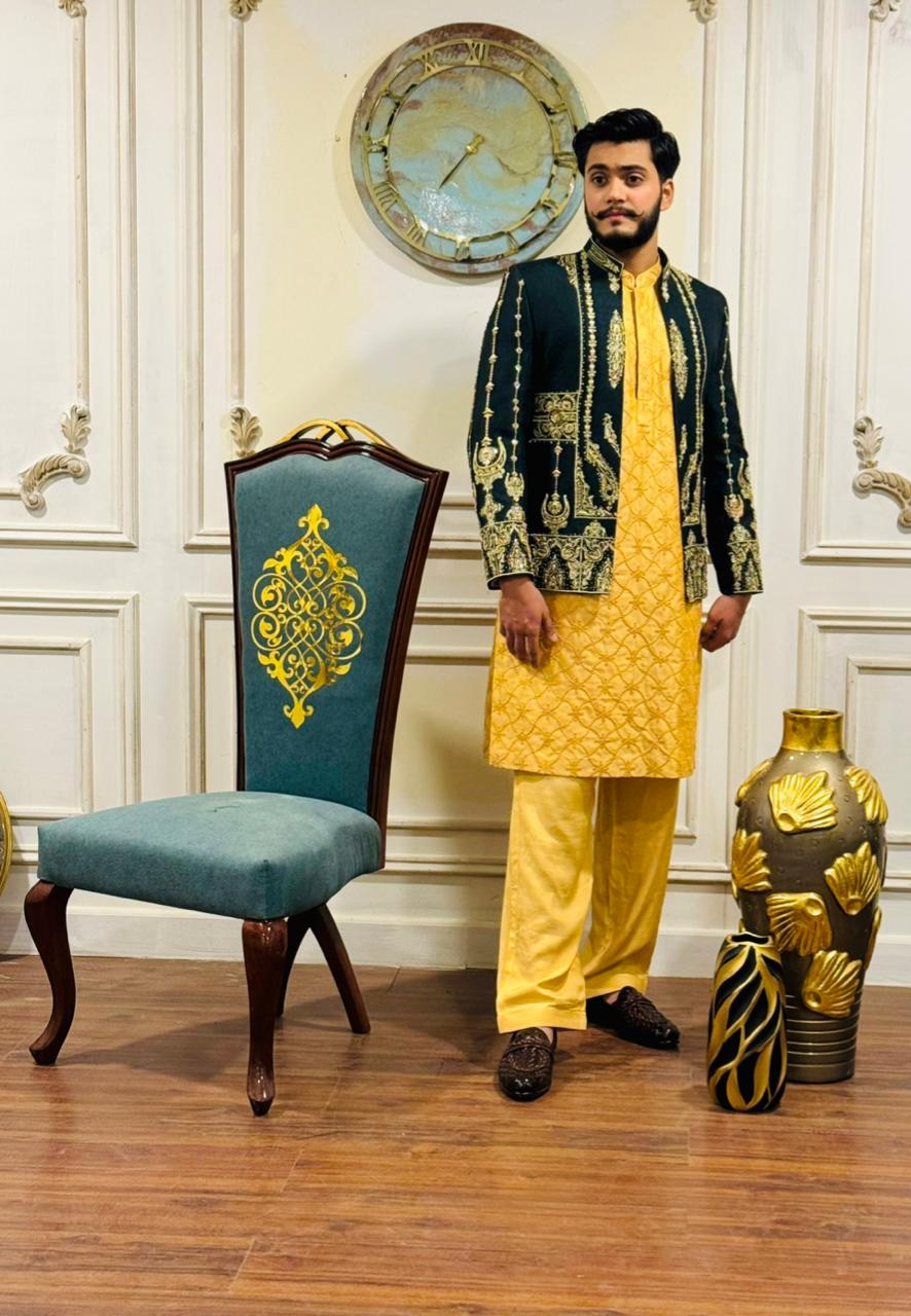 Jamawar Prince Coat w/ Hand Work for Men 02