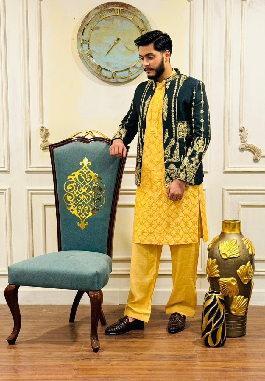 Jamawar Prince Coat w/ Hand Work for Men 02