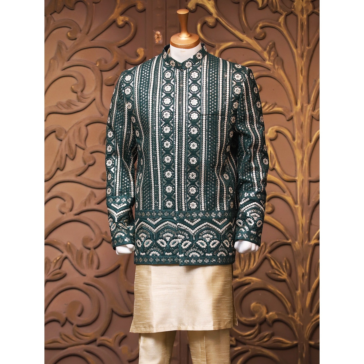 Embroidered Prince Coat w/ Mirror Work for Men