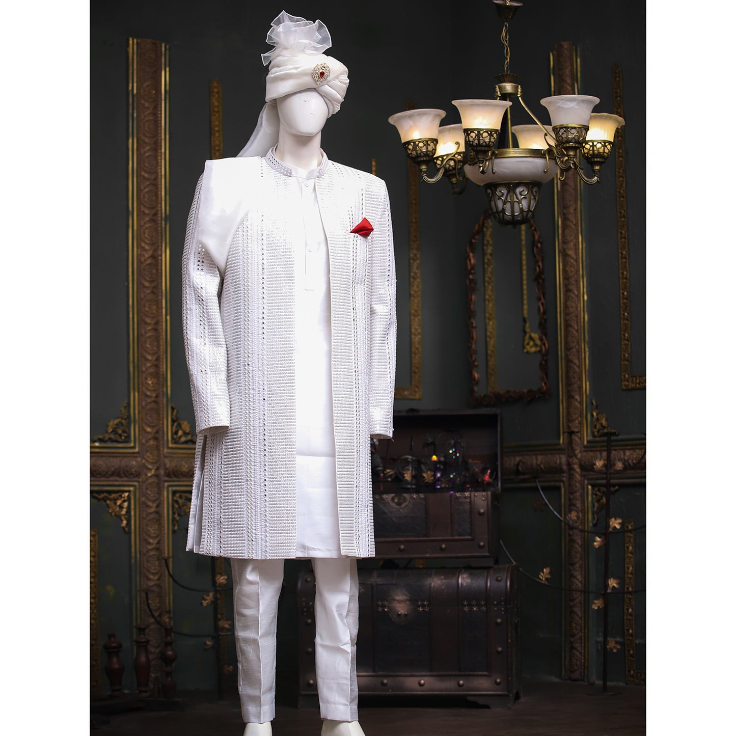 Open Style Sherwani w/ Mirror Work for Groom