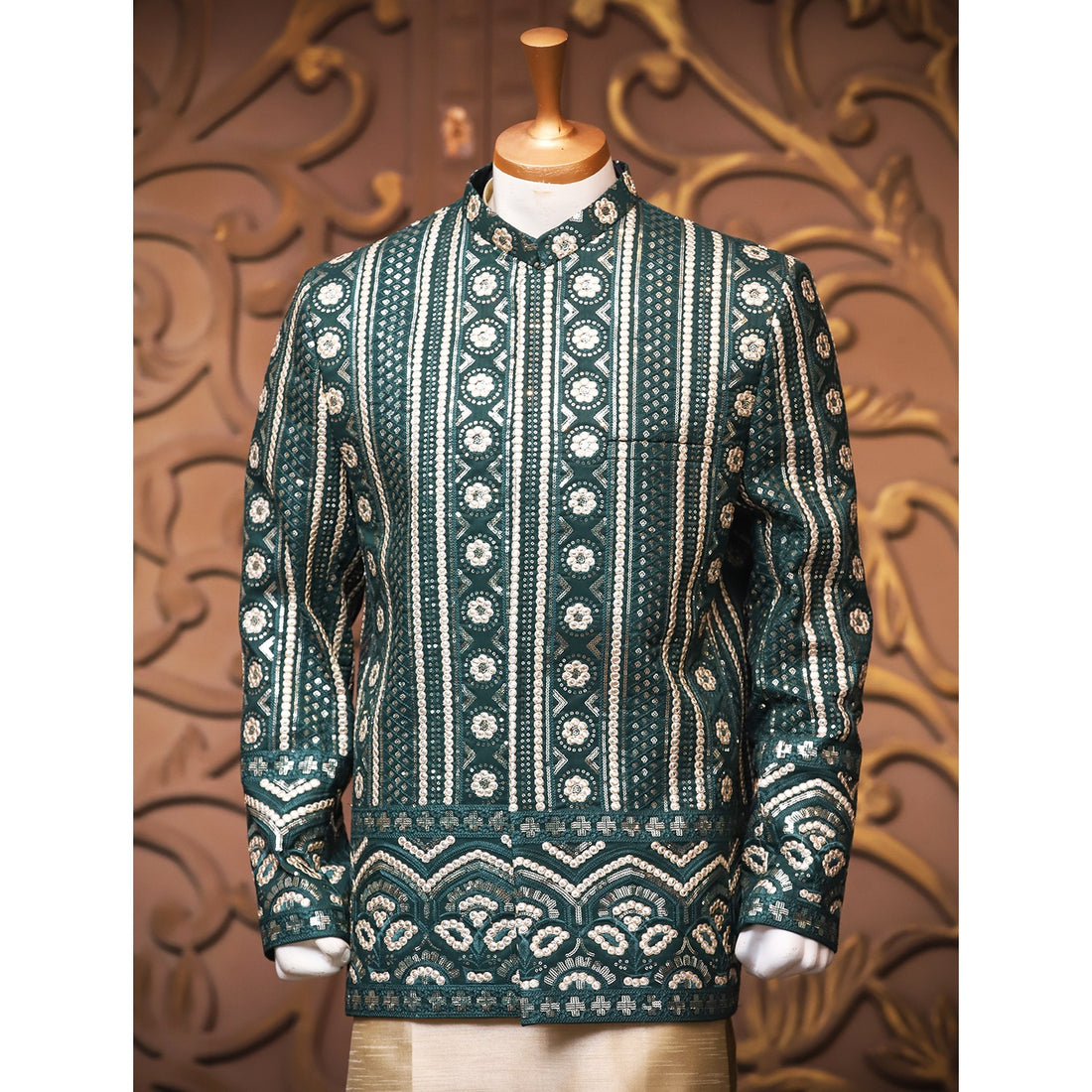 Embroidered Prince Coat w/ Mirror Work for Men