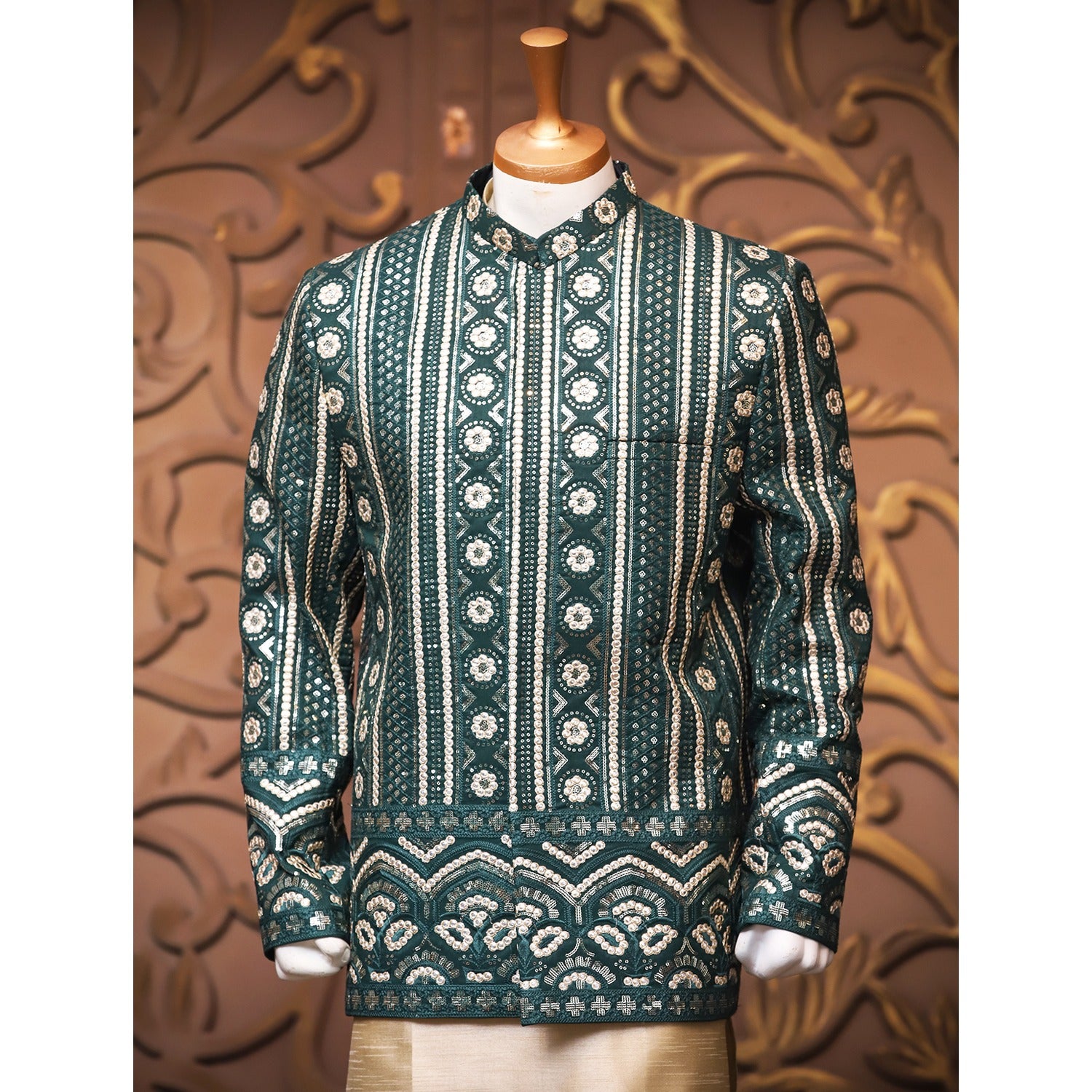 Embroidered Prince Coat w/ Mirror Work for Men