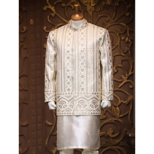 Embroidered Prince Coat w/ Mirror Work for Men