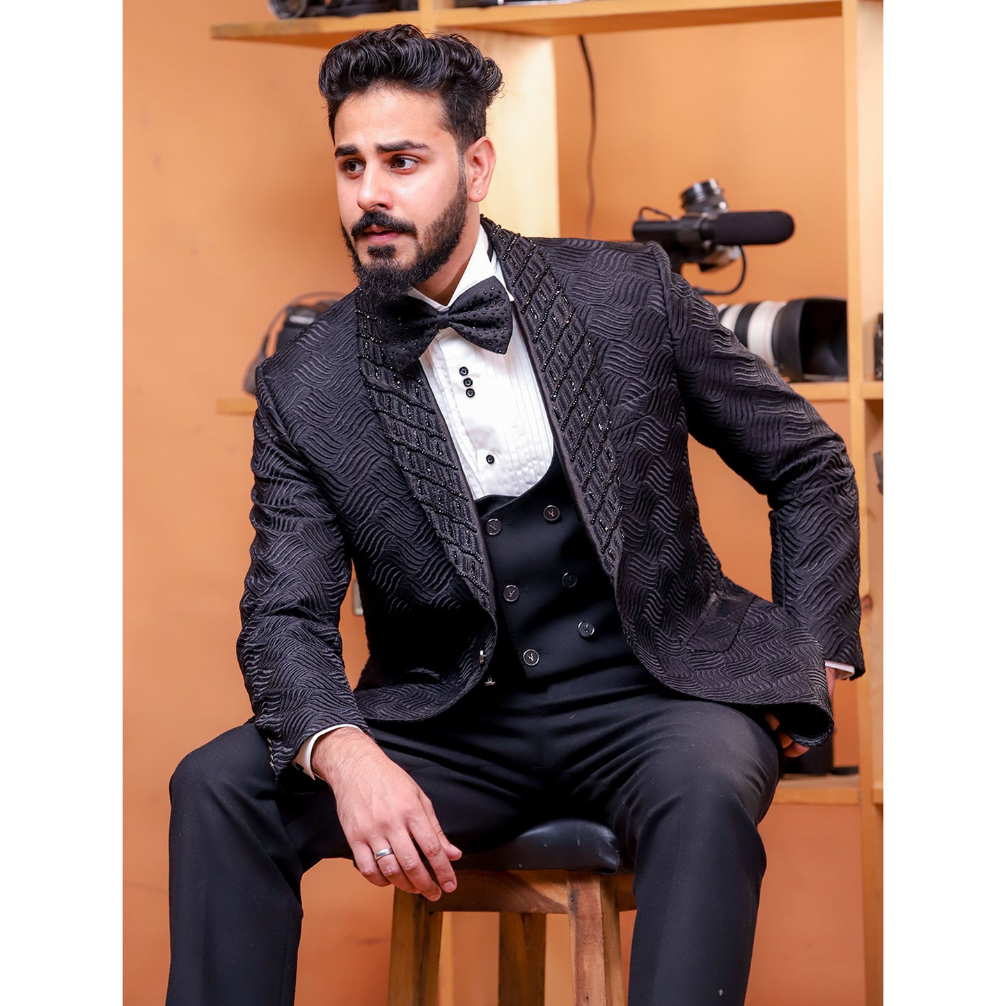 Embroidered Fabric – 3pc Bespoke Tuxedo Suit